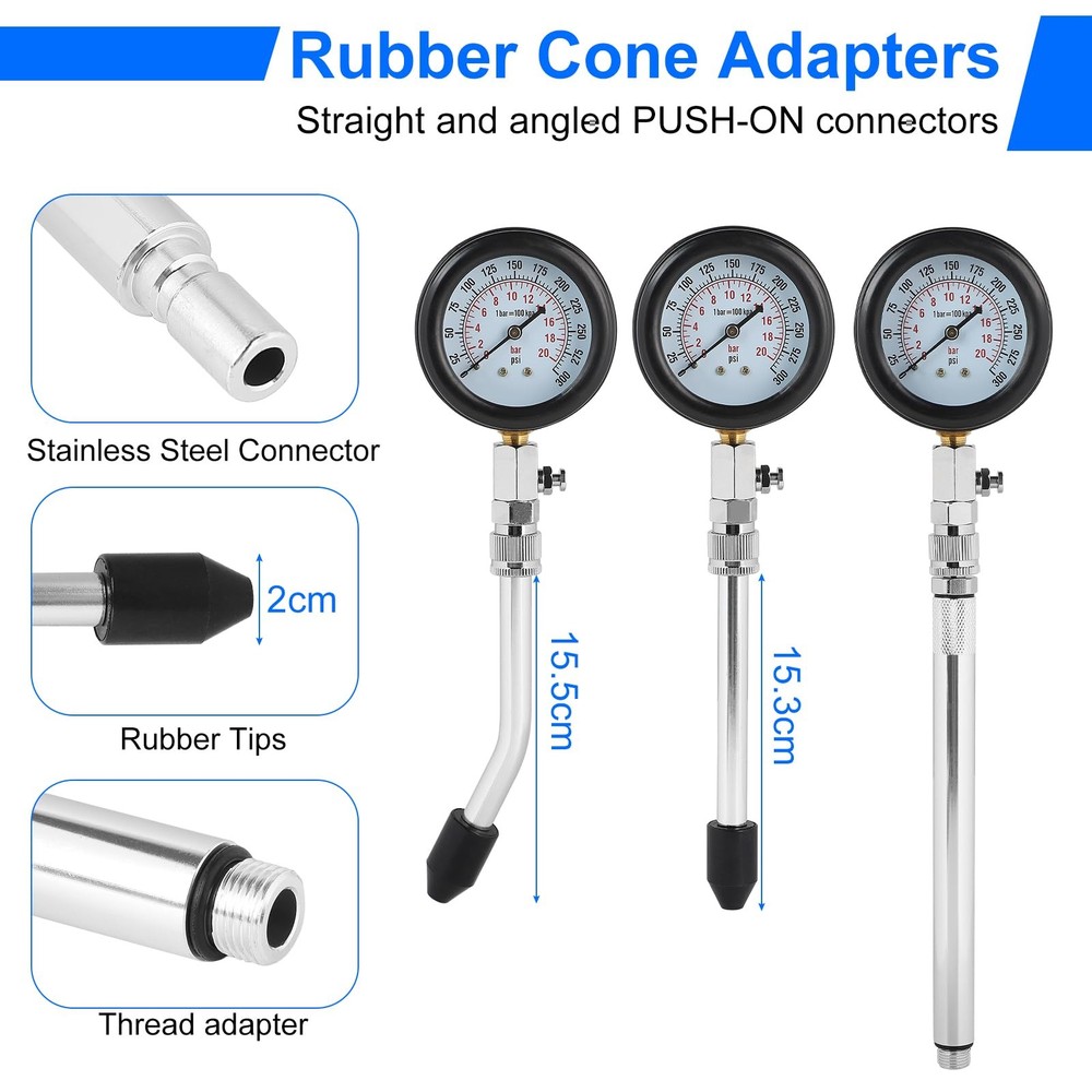 11 Pack Compression Tester Compression Tester for Gasoline Engine 0300 PSI / 02...
