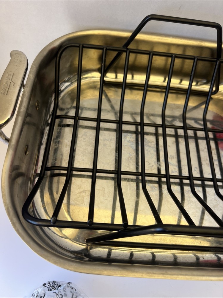 All-Clad 15" Petite Roti Pan Open Rectangular Roasting Pan w/ Roasting Rack READ