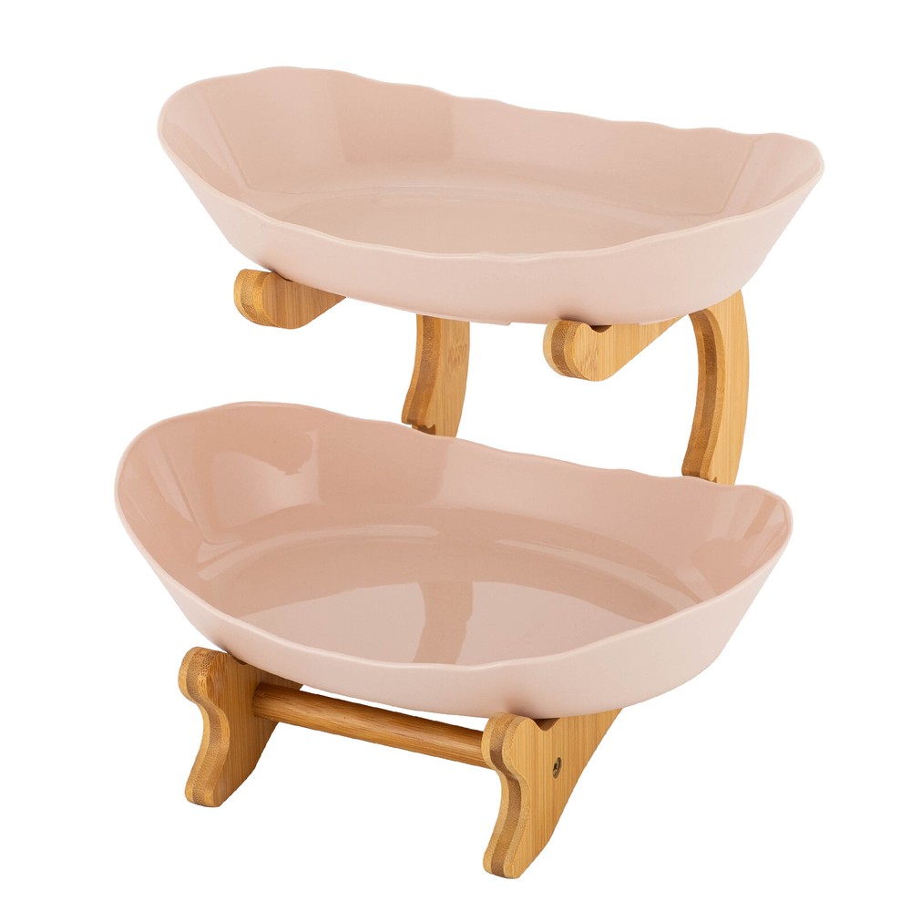 2 Tier Fruit Bowl, Fruit Basket Stand, Fruit Serving Tray Beige
