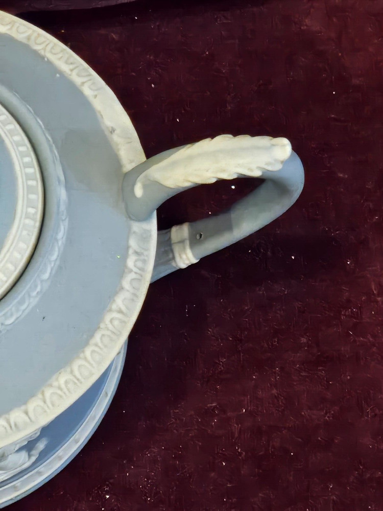 Neoclassical Embossed Cream on Blue Single Teapot