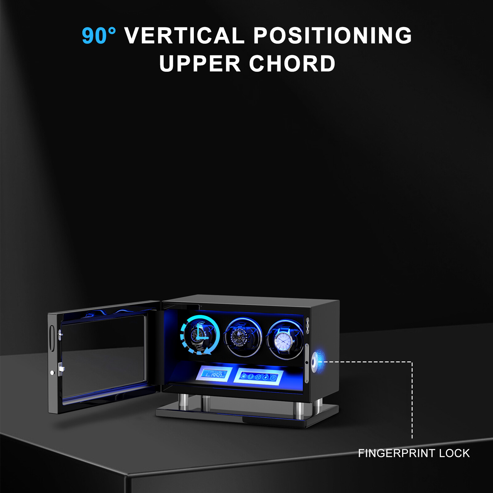New Automatic 3 Watch Winder Fingerprint Unlock Display Watch Box LED LCD Touch