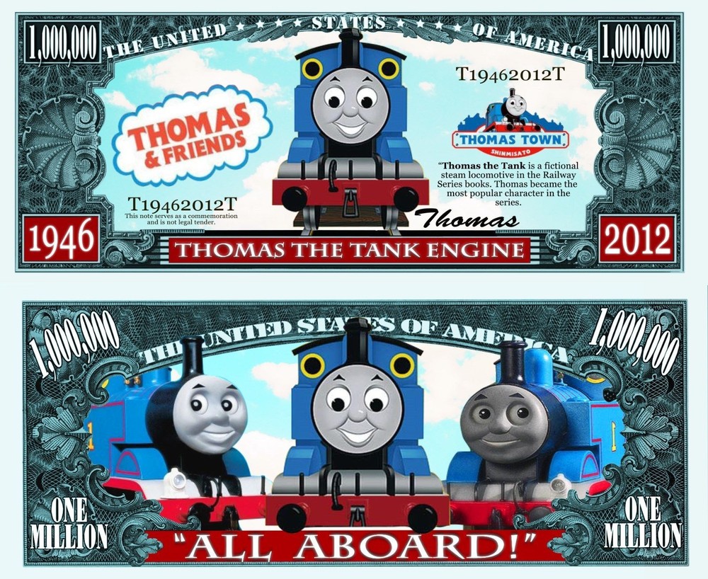 Thomas Tank Engine Train Million Dollar Bill Play Funny Money Note + FREE SLEEVE