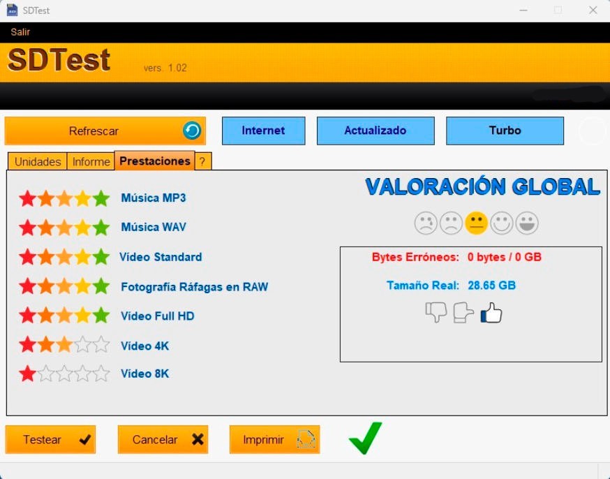SDTest Real Space Analyzer, SD, Micro SD, Pendrives, Test sd