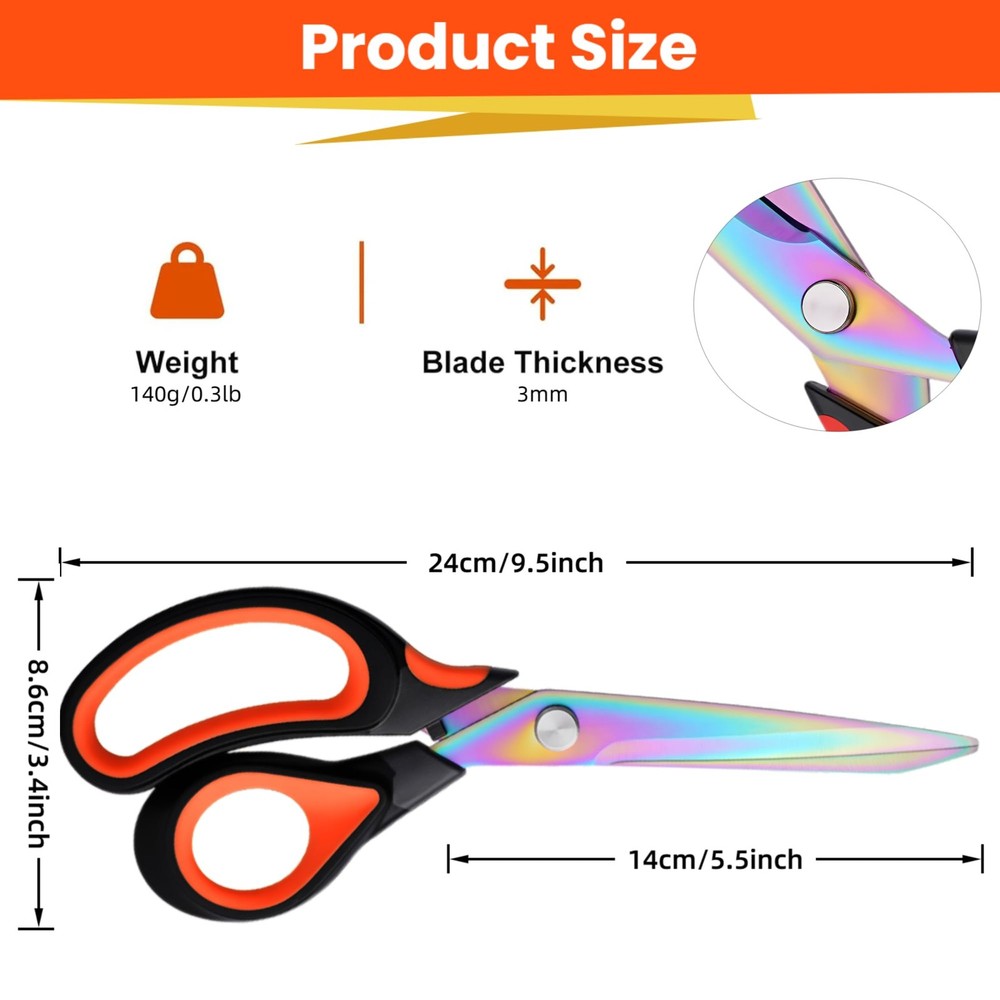 Scissors Multi-Purpose, 9.5" Sharp Sewing Scissors, Professional Heavy Duty T...