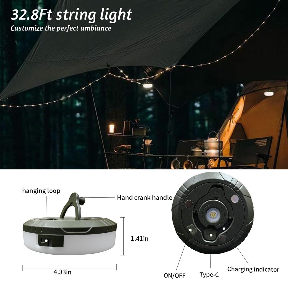 Camping String Lights, 32.8ft Portable Outdoor String Lights with 8 Lighting ...