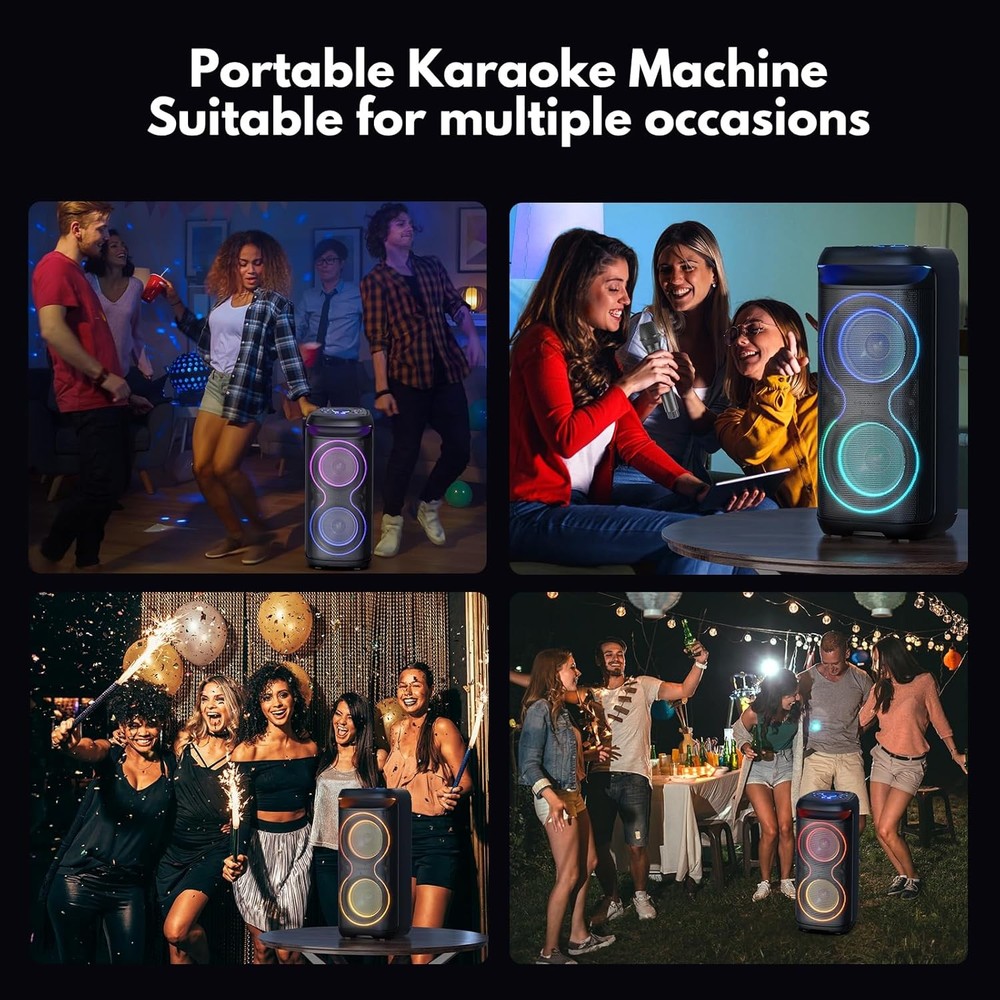 Bluetooth Party Speaker with LED Disco Light, Support TWS/USB/AUX/TF Card Input