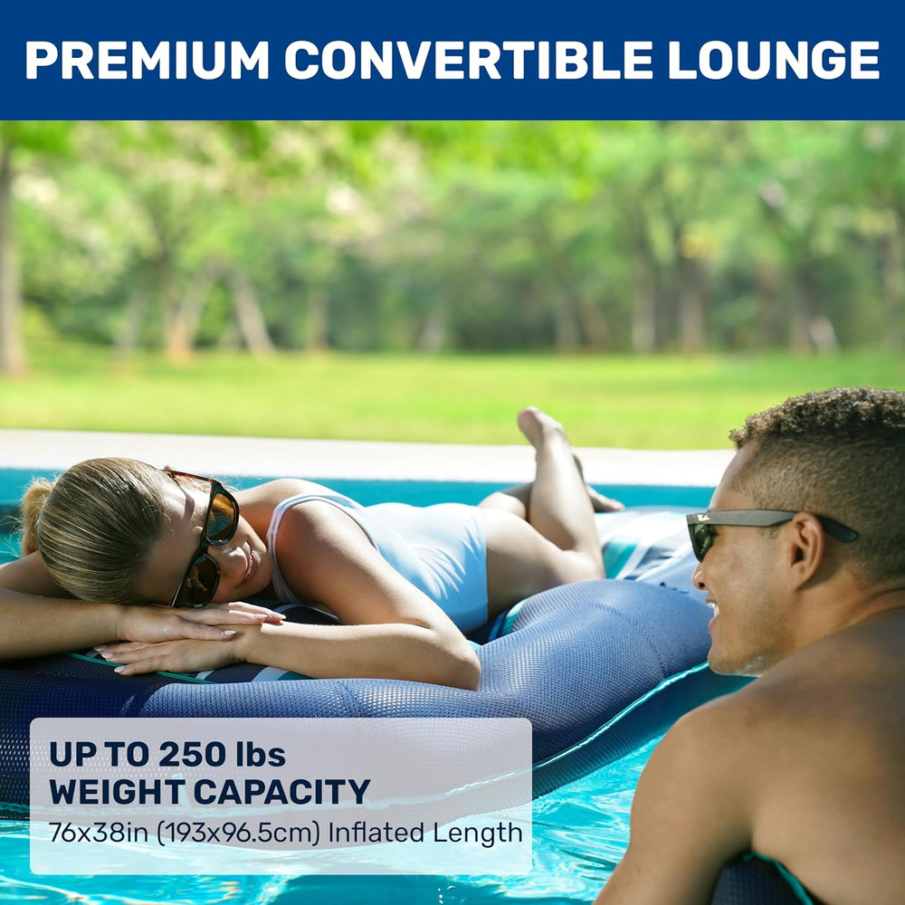 Aqua Premium Convertible Pool Float Lounge – Extra Large – Heavy Duty, Inflatabl