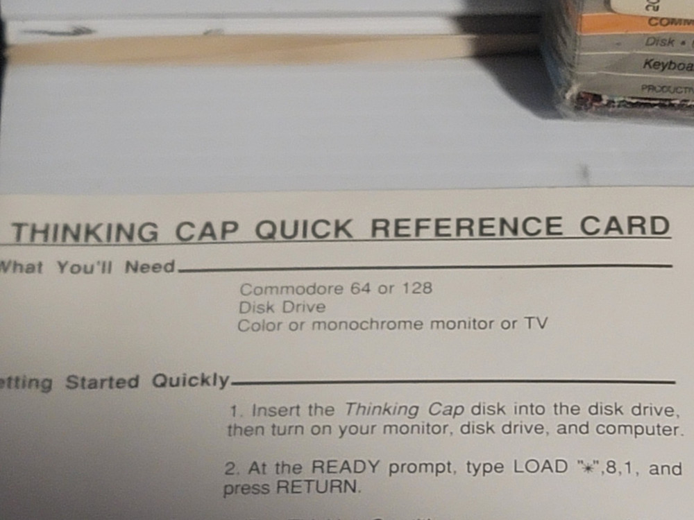 Thinking Cap The Outline Processor by Broderbund for C64 - C128 RARE. UNTESTED