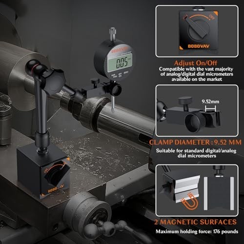 Magnetic Base Stand Holder for Dial Indicator - 176lbs Pull, 3 Adjustable Joints
