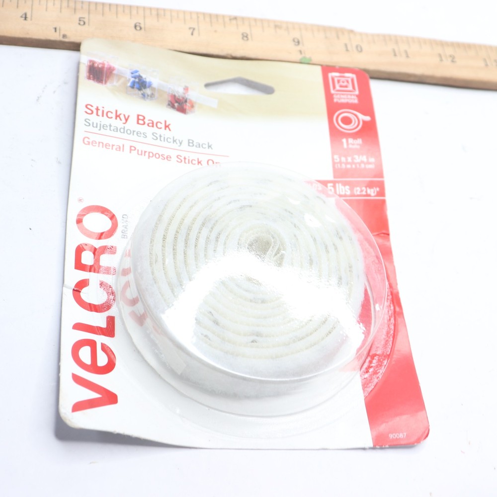 Sticky Back Reclosable Hook & Loop Roll White 3/4" x 5 Ft 90087