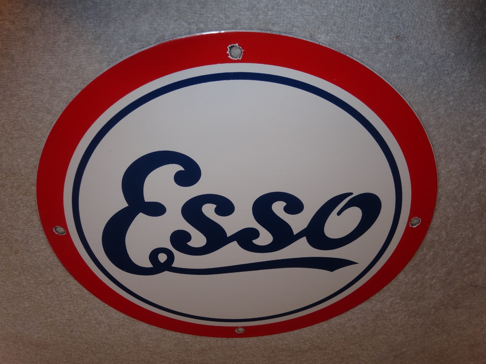 VINTAGE ESSO GASOLINE CURSIVE PORCELAIN METAL SERVICE STATION GASOLINE OIL SIGN!