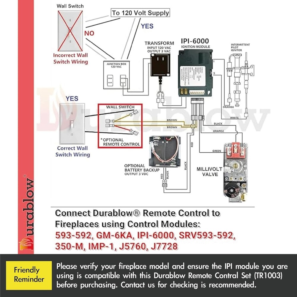 On/Off Gas Fireplace Remote with Thermostat Control & 9-Hour Timer Functionality