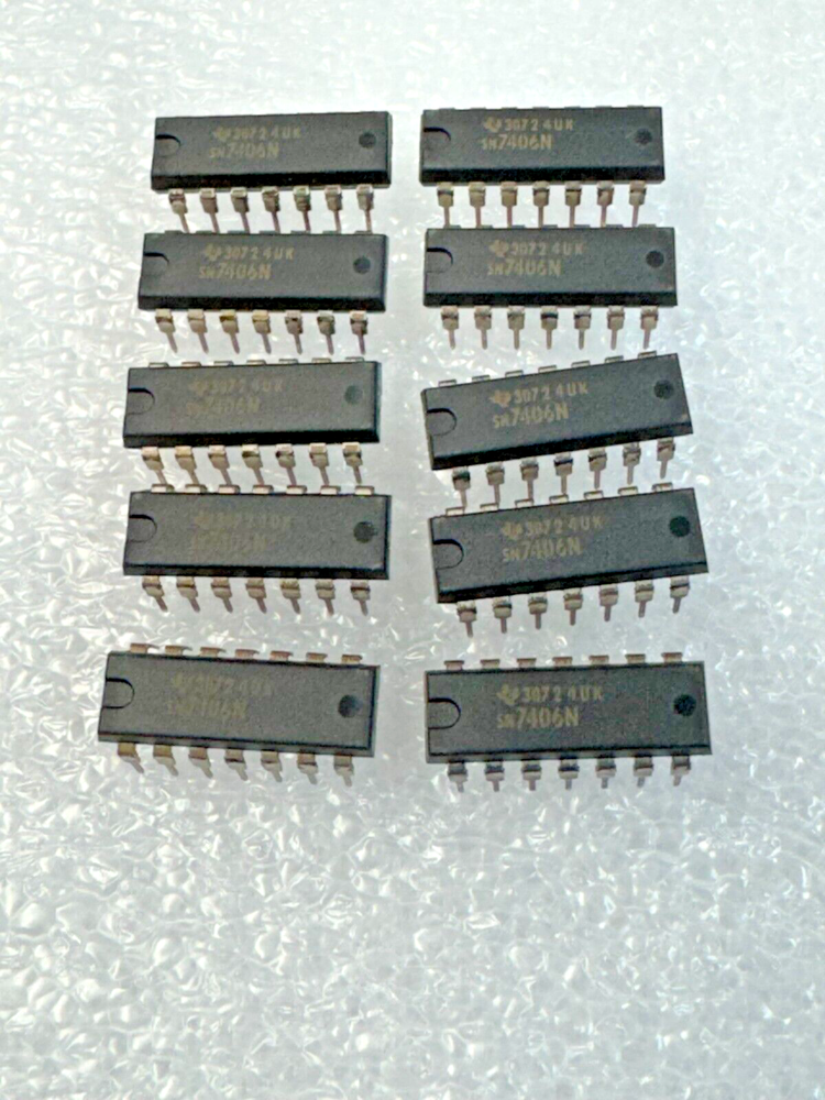 (10 PCS) Texas Instruments SN7406N, IC INVERTER HEX 1INPUT 14DIP