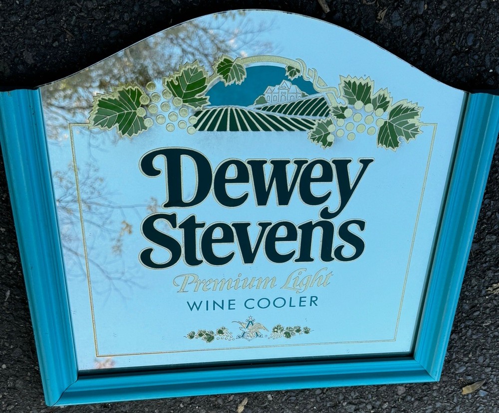 DEWEY STEVENS PREMIUM LIGHT WINE COOLER BAR MIRROR FRAMED 17”X 15”