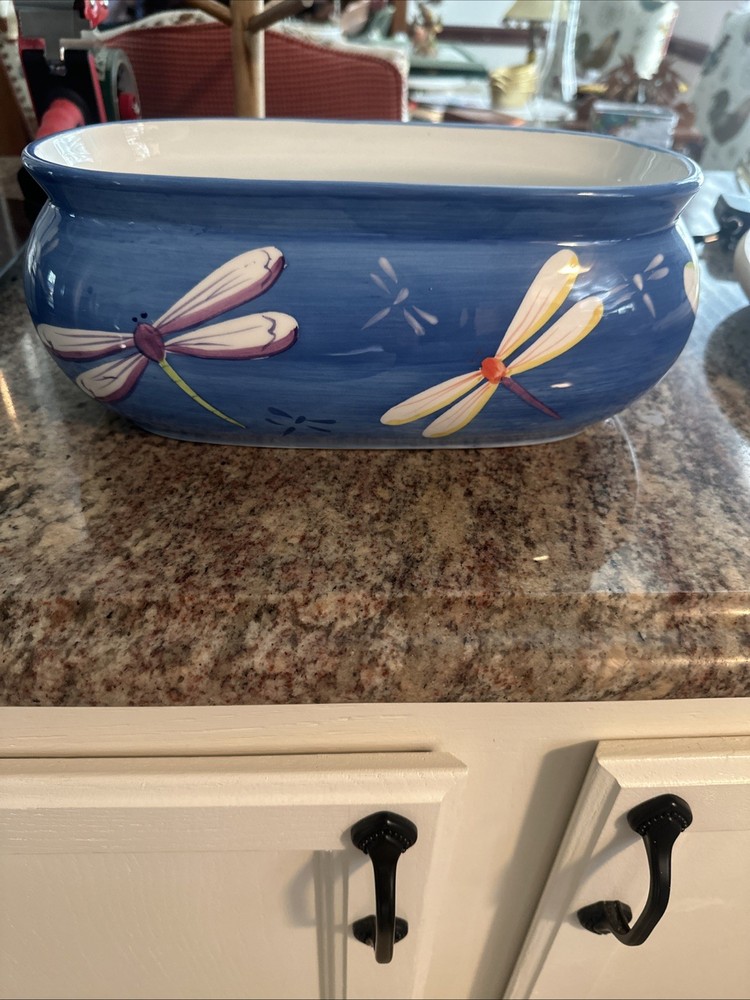Planter - Handpainted Dragonfly - Ceramic - Oval
