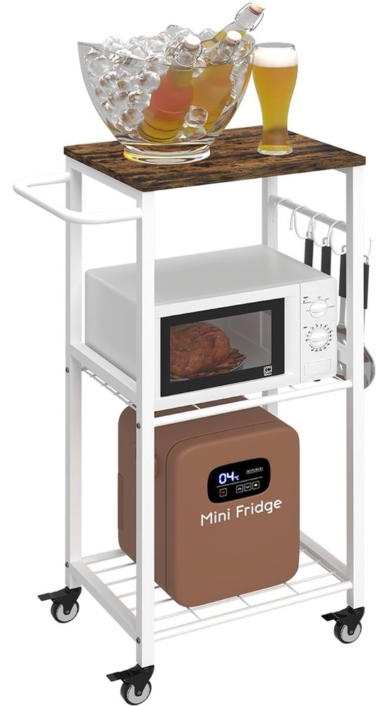 Kitchen Microwave Stand Cart with Storage Rack | 3-Tier Rolling Kitchen Side ...