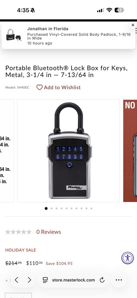 MasterLock Bluetooth Key Lock Box Select Access Smart Wall Mount 5441EURD