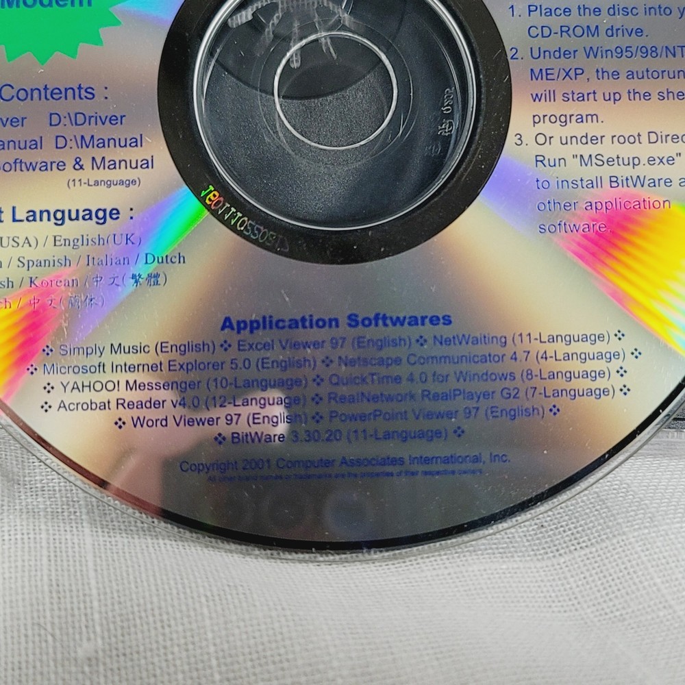 CNet Total Network Solutions C56K Data/Fax Modem Software Disc CD Rom 2001