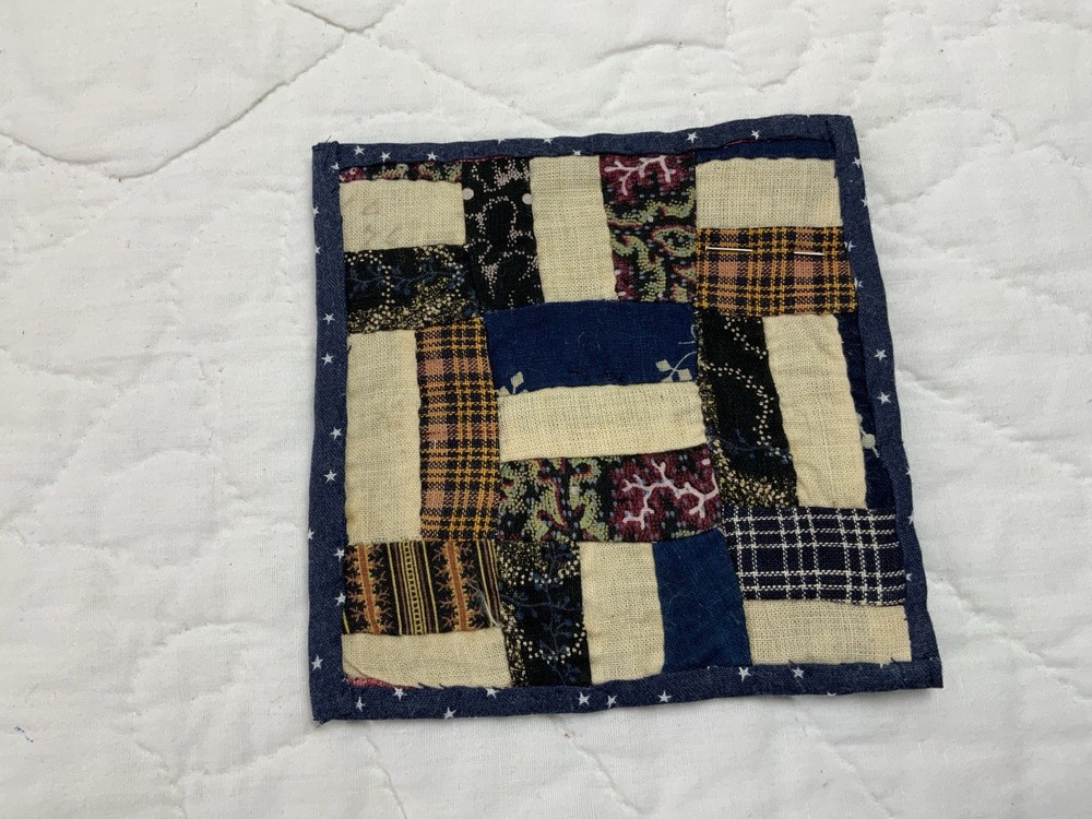 Antique Patchwork Quilt Table Topper, Rectangles, Early Calicos, Small