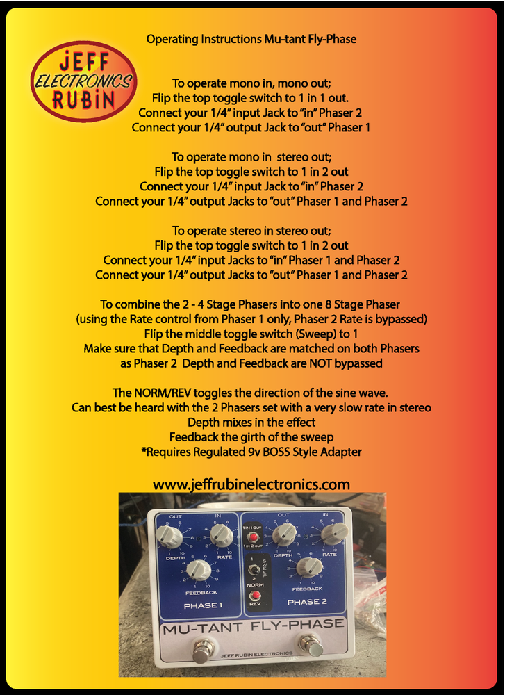 Mutant FlyPhase Guitar Effect mono or stereo MU-TRON BI-PHASE clone