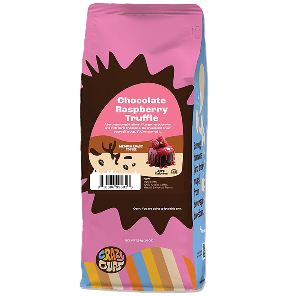 Crazy Cups Flavored Ground Chocolate Coffee, Chocolate Raspberry Coffee in 10 oz