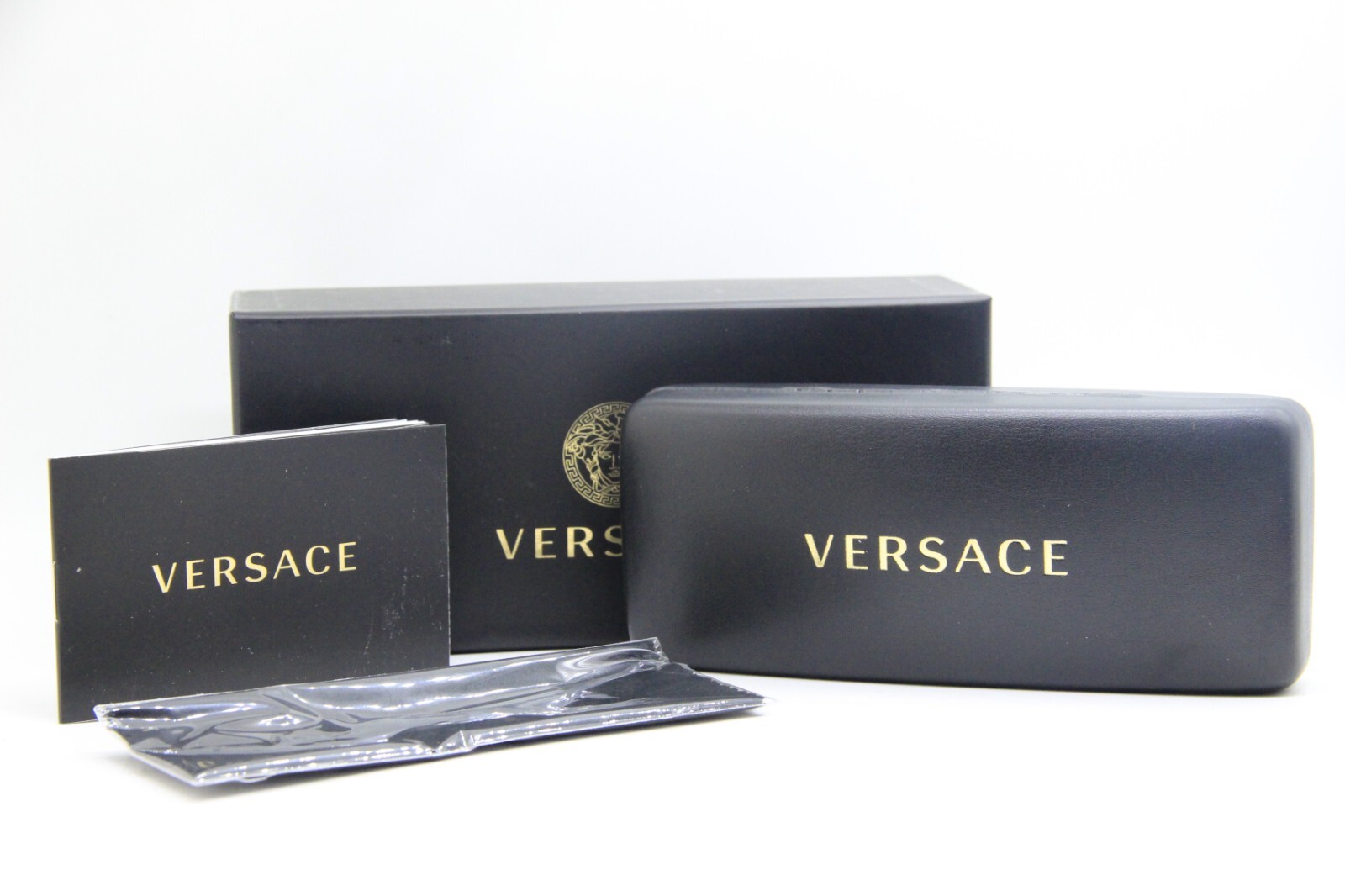 NEW VERSACE BLACK AUTHENTIC EYEGLASSES SUNGLASSES CASE W/CLOTH