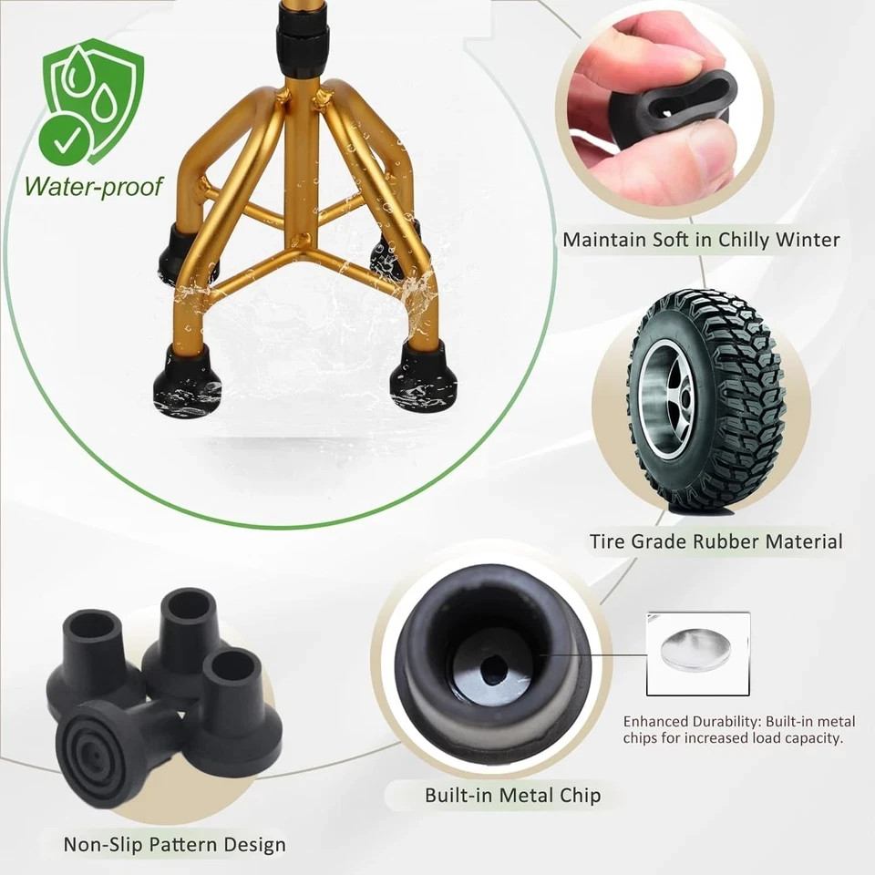 1/2' Walking Cane Tips 4 Pack Set, No-Slip Cane of Black Rubber Tips, Heavy D...