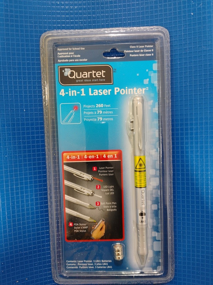 New Quartet 4-in-1 Laser Pointer - Pointer/LED Light/Ball Point Pen/PDA Stylus