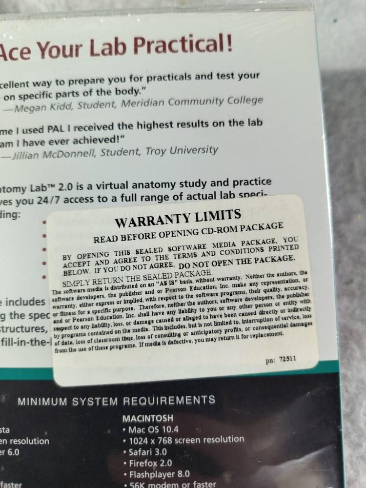 PAL : Practice Anatomy Lab Version 2.0 CD-ROM New & Sealed