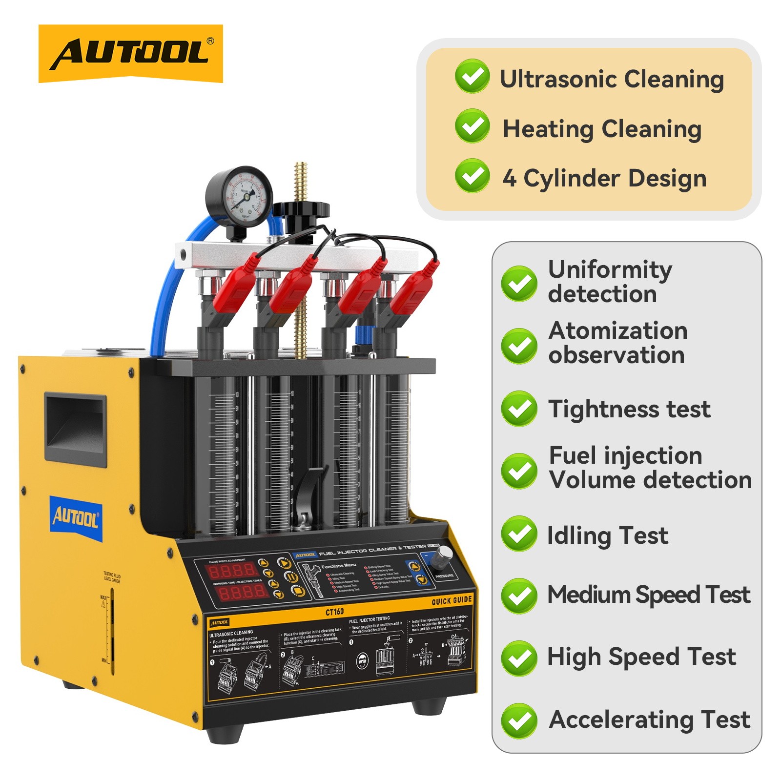 AUTOOL CT160 Fuel Injector Cleaner Tester Ultrasonic Injector Cleaning Machine