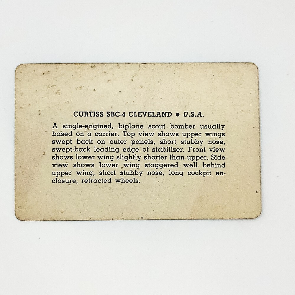 WW2 Airplane Identification Flash Card Curtiss SBC-4 Cleveland Scout Bomber Y