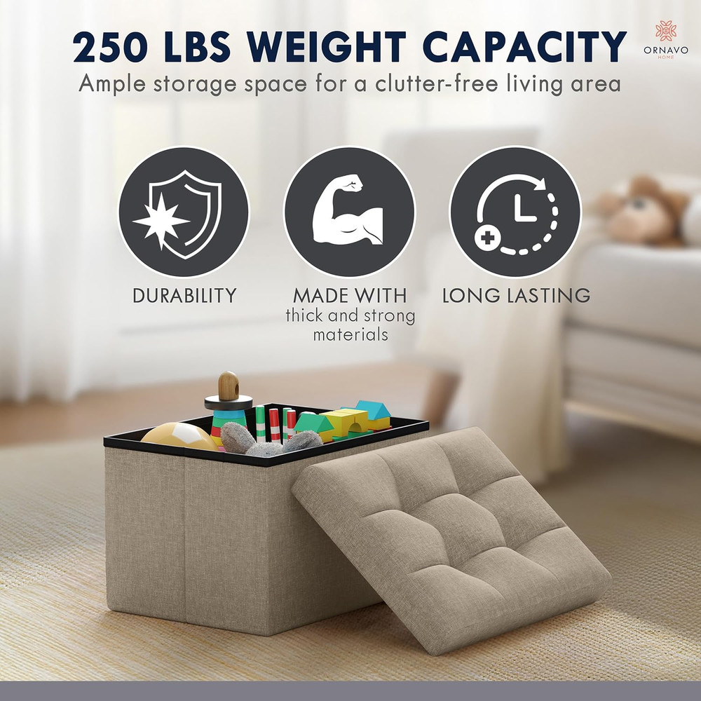Small Storage Ottoman Foldable Collapsible Rectangle Linen Ottoman Foot Rest Sto