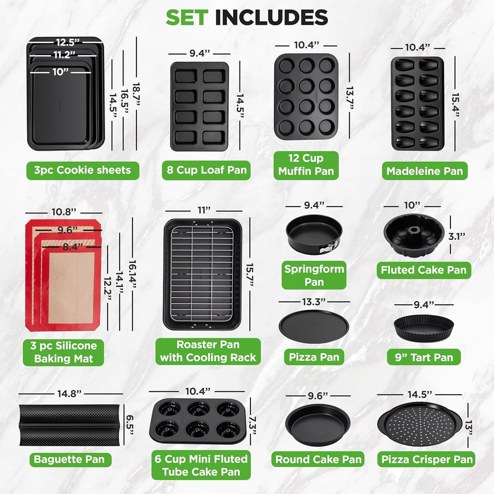 42-Piece Nonstick Bakeware Set for Flawless Baking Every Time
