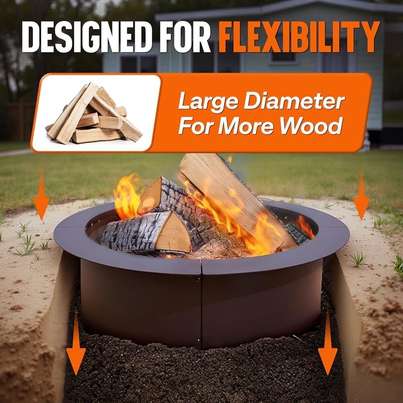 Outdoor Fire Pit Large Round Smokeless Steel Insert Easy Setup Durable Fire Ring