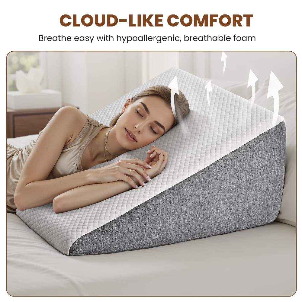 Extra-High Wedge Pillow, Memory Foam Bed Wedge for Snoring & Leg Elevation