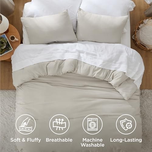 Queen Comforter Set, Beige Soft Prewashed Bedding Queen(90"x90") 01 - Beige