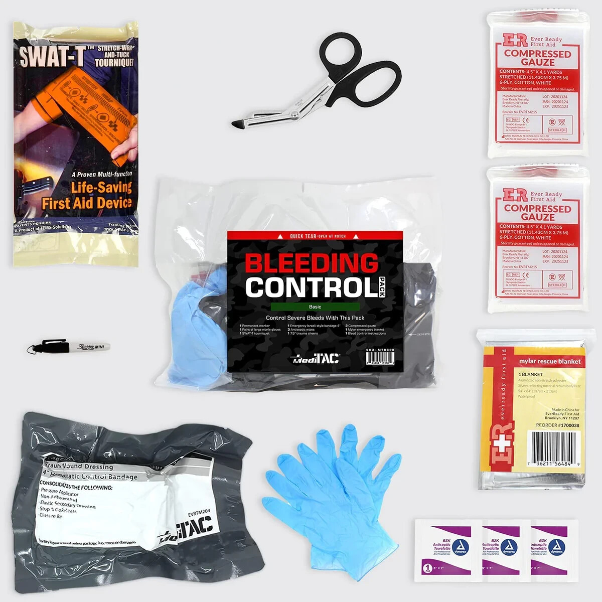 MediTac Basic Bleeding Control Pack First Aid Kit Tourniquet Bandages Stocked