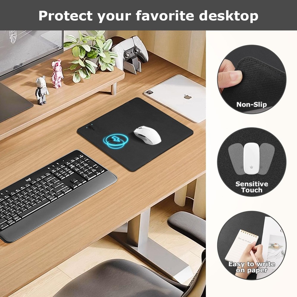 Wireless Charging Mouse Pad Firelison 2 in 1 Leather Multifunctional Office D...
