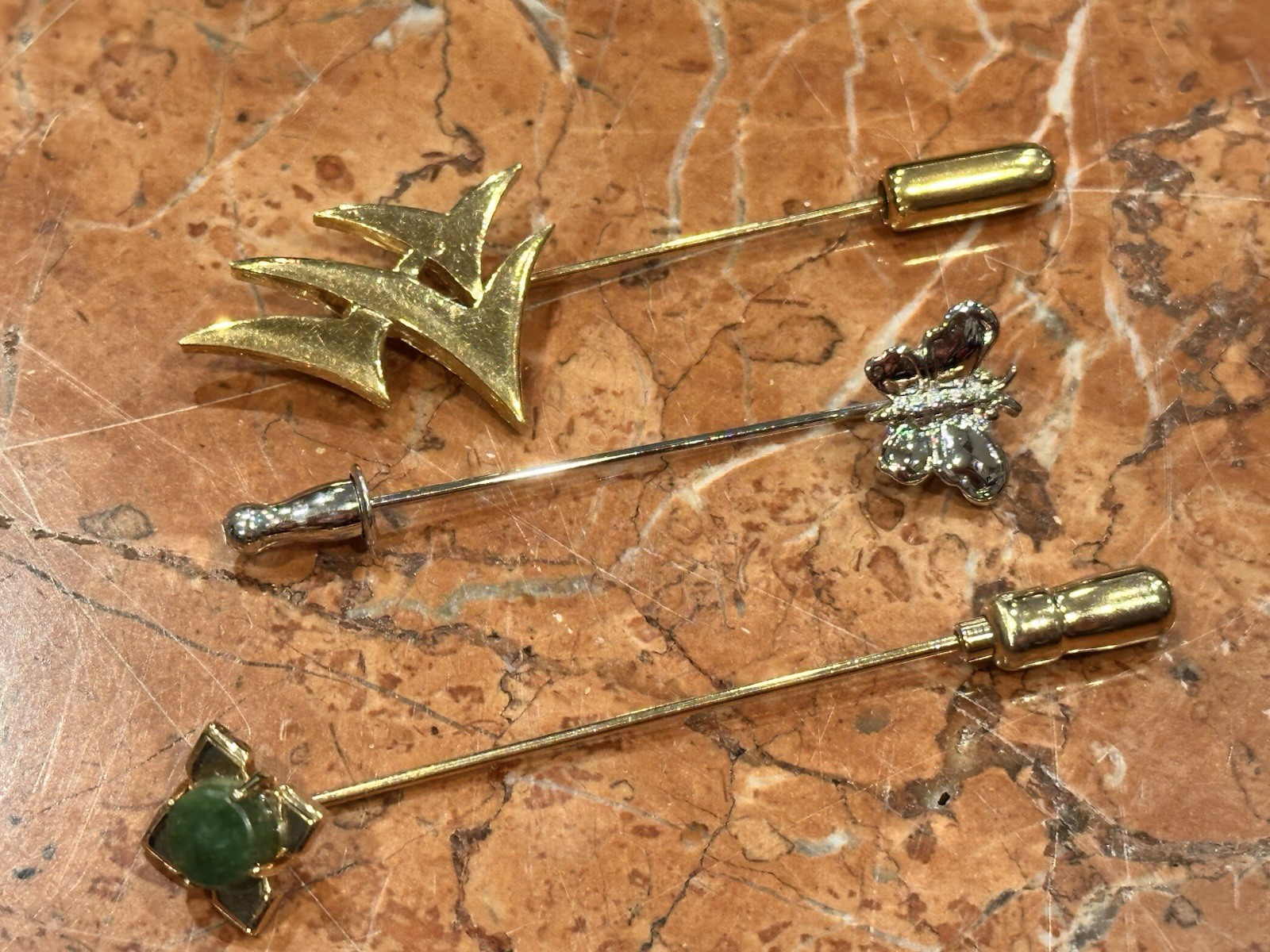 TRIFARI BIRD MONET BUTTERFLY G JOHANSEN ANSON JADE 12K GF STICK PIN BROOCH LOT 5