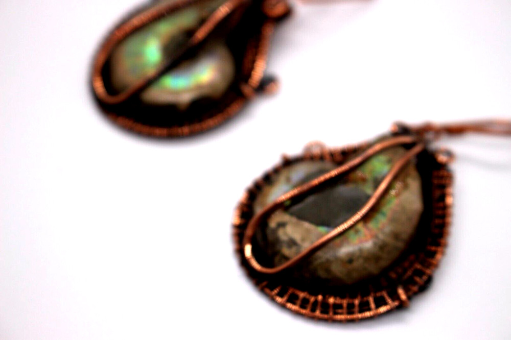 COPPER WIRE WRAPPED SNAIL 1.5" EARRINGS