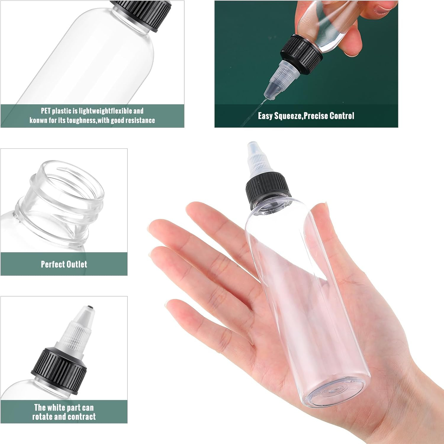 150 Pcs 4 Oz Plastic Squeeze Bottles with Twist Top Cap for Liquids