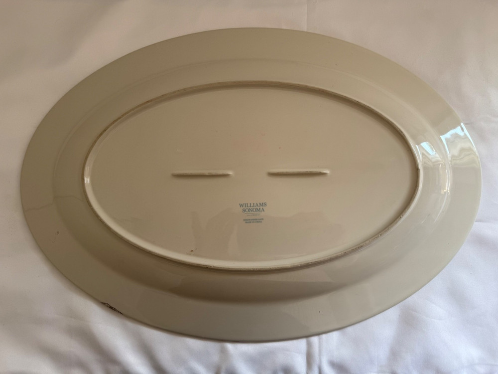 WILLIAMS SONOMA Damask Easter Bunny 18" Oval Serving Platter Discontinued EUC A+