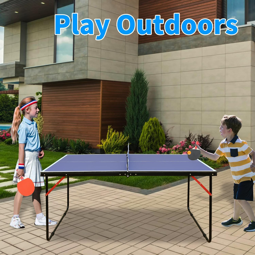 Foldable Ping Pong Table with Net Paddles Balls Compact Portable Game Table