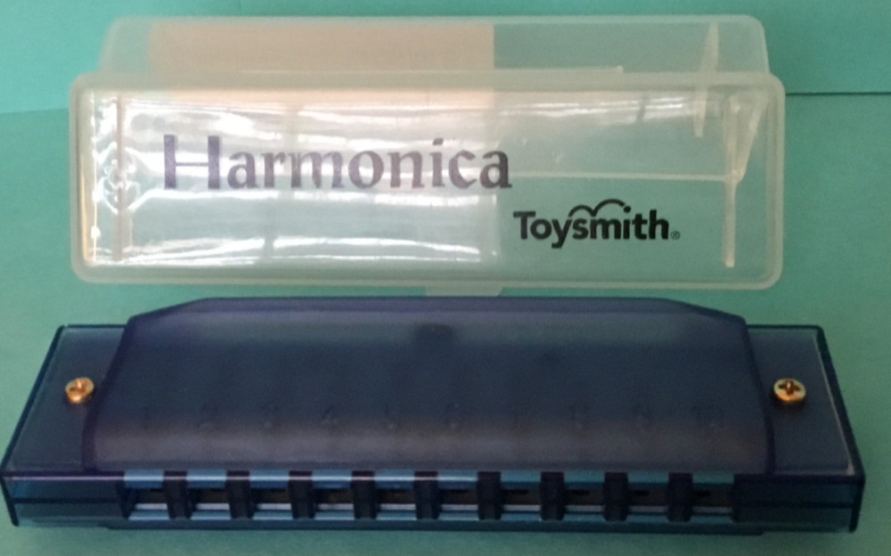 Toysmith Harmonica Translucent Blue in Clear Plastic Case