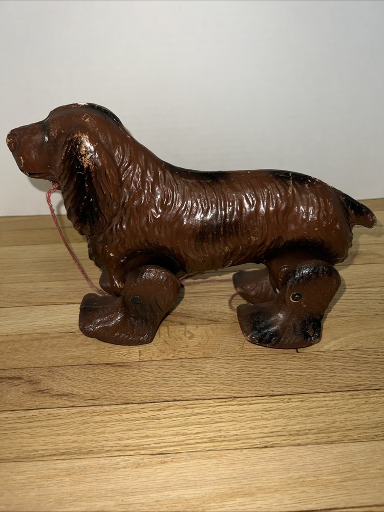 Antique Pull Toy Dog Child’s Pull Behind Early 20th C Composite Spaniel Decor