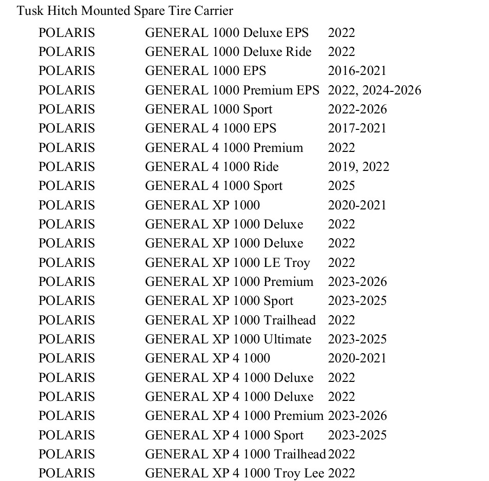 Tusk Hitch Mounted Spare Tire Carrier for 2017-2026 Polaris General