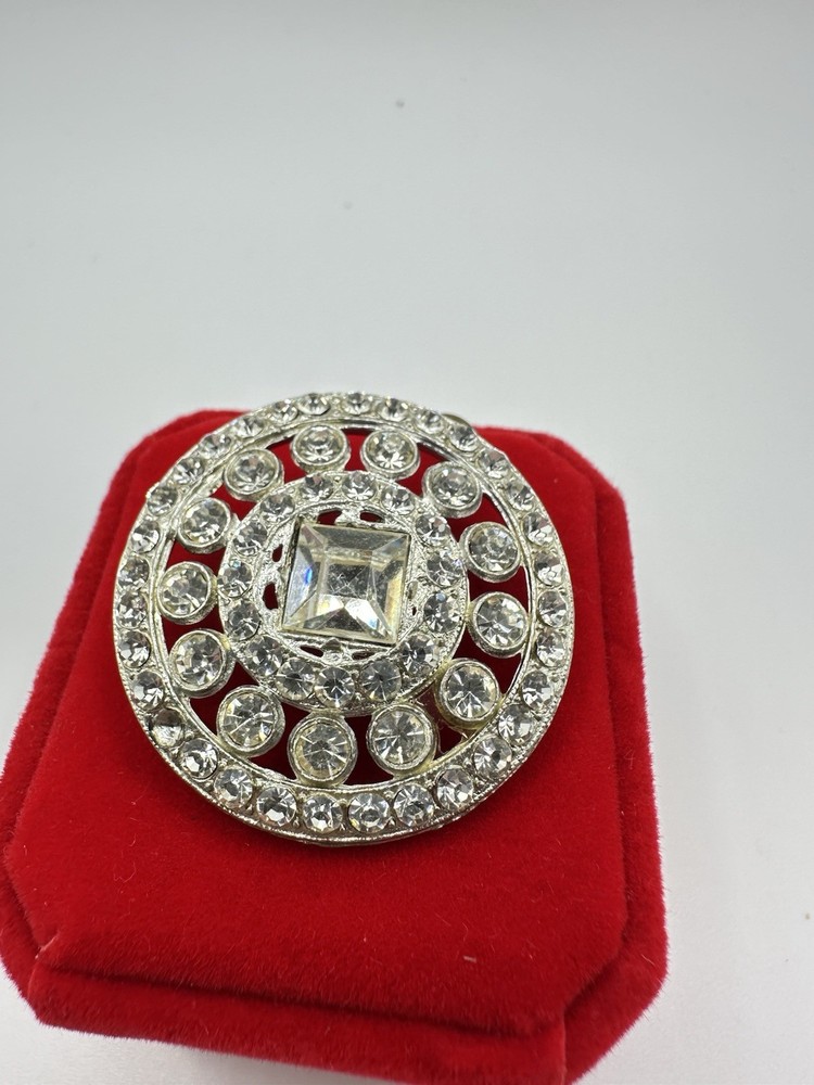 Antique Silver Tone Rhinestone Crystal Button Or Pendant Large Unsigned Read