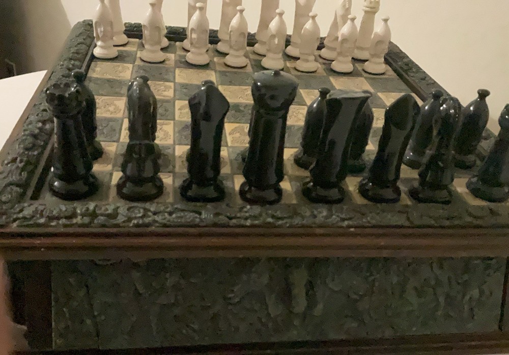 This is a vintage Aztec vs. Conquistador themed chess set