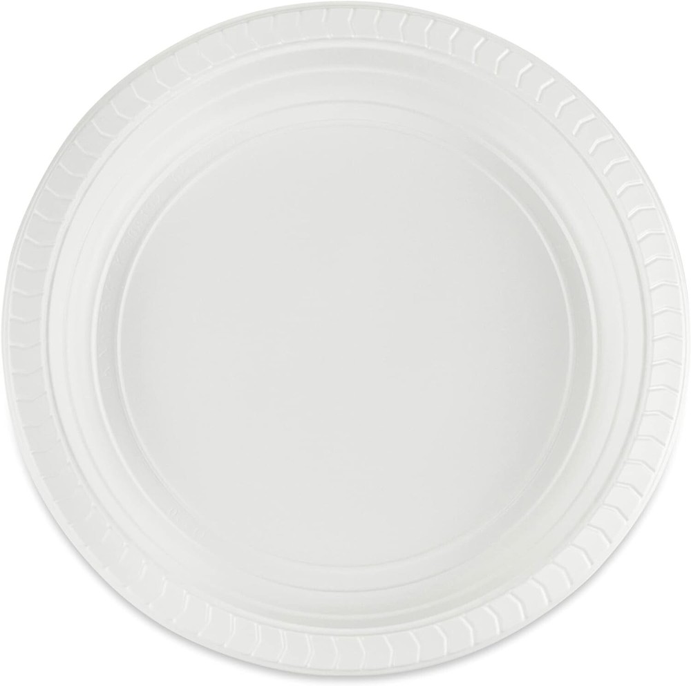 9 inch Round Disposable Plastic White Plates (400 Plates Per Case)