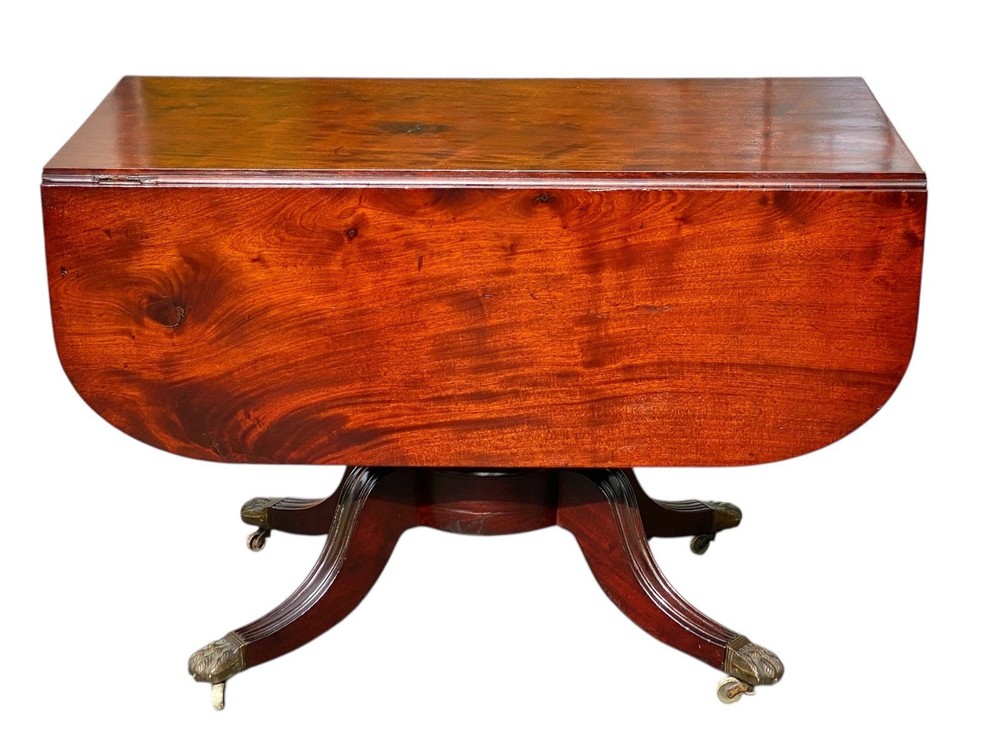 Antique Boston Mahogany Classical Drop Leaf Dining Table